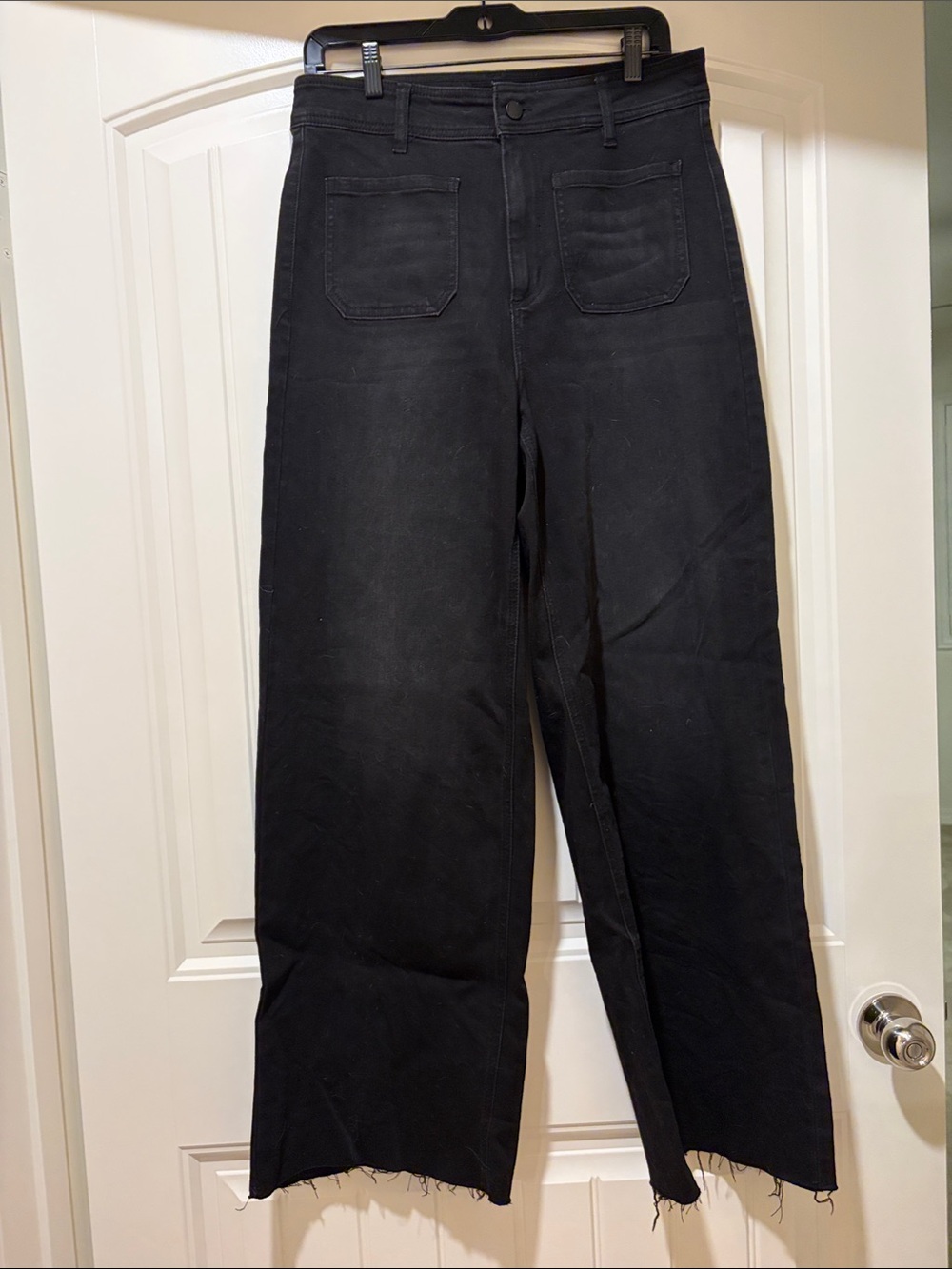 Oat New York Black Wide-Leg Raw Hem Jeans